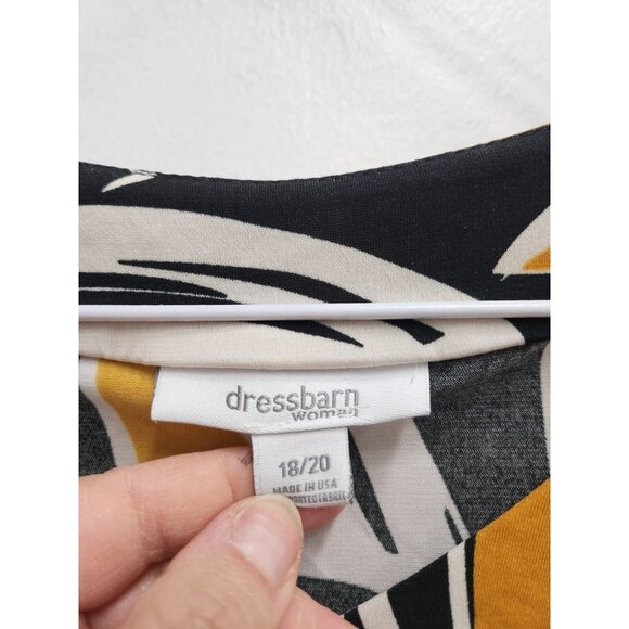 Dressbarn Womens Top Size 18/20 Gold Black Leaf Print Short Sleeve Wearable Art - Picture 4 of 8